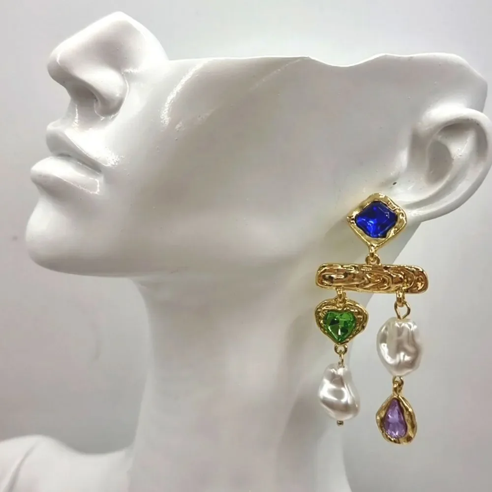 Baroque pearl & gem stone dangle earrings | NWOT